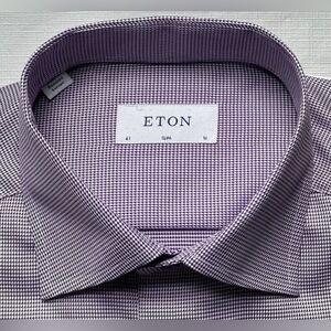 $395 NEW ETON DRESS SHIRT L 16 41 SLIM FIT MAROON WHITE MICRO MENS
